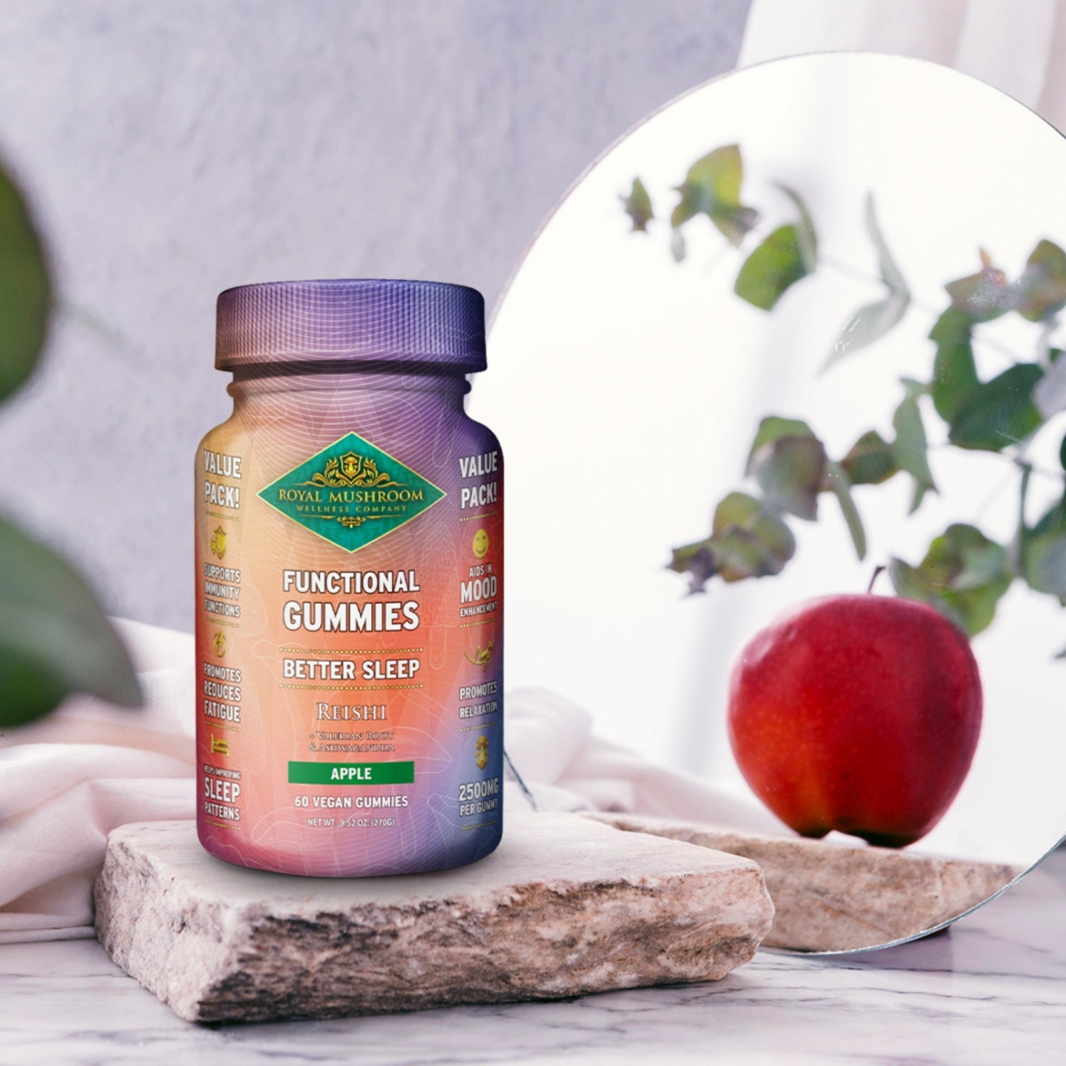 Better Sleep Reishi Gummies Apple Flavor 60 ct Royal-Mushroom