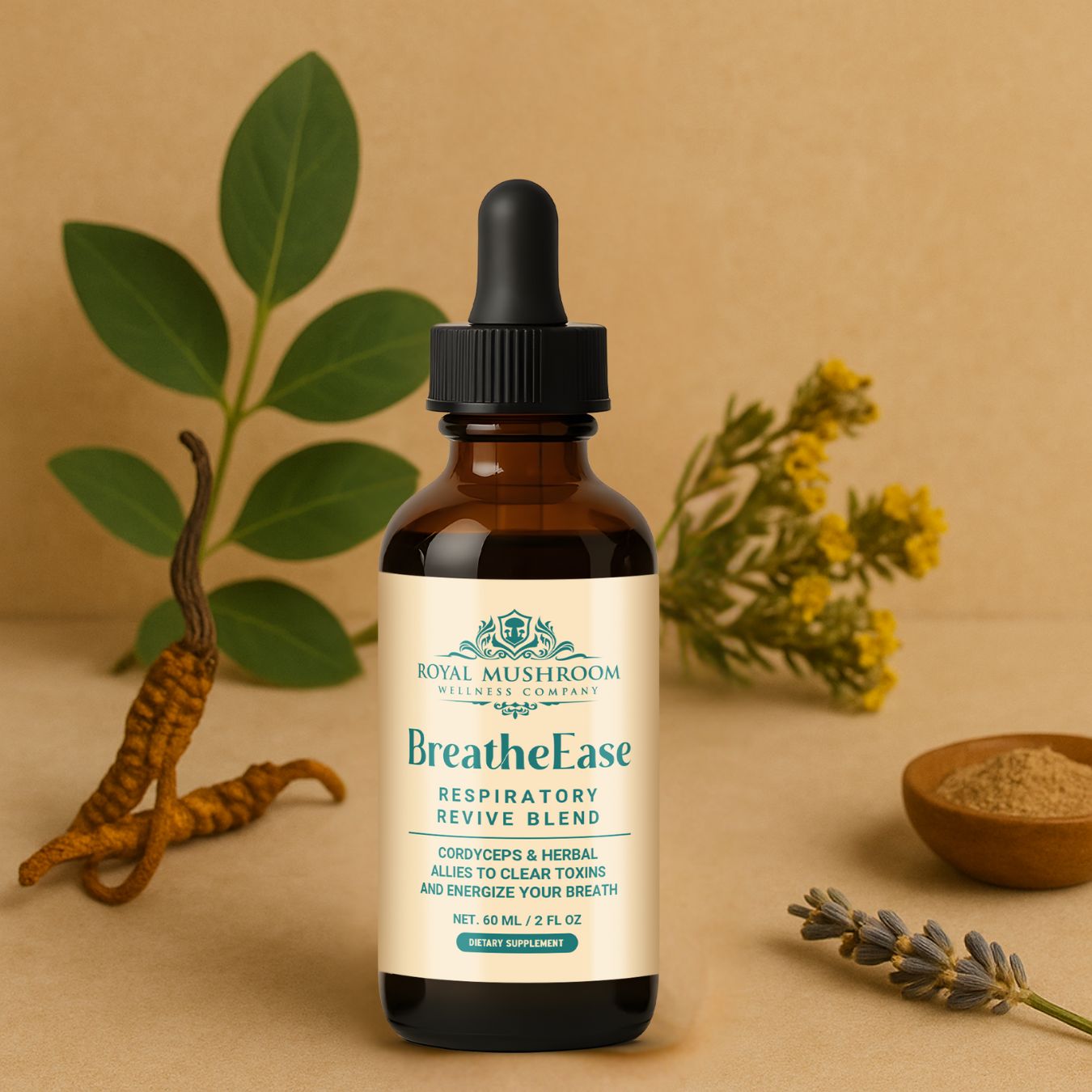 BreatheEase Cordyceps Lung Support Tonic Bottle with Herbs