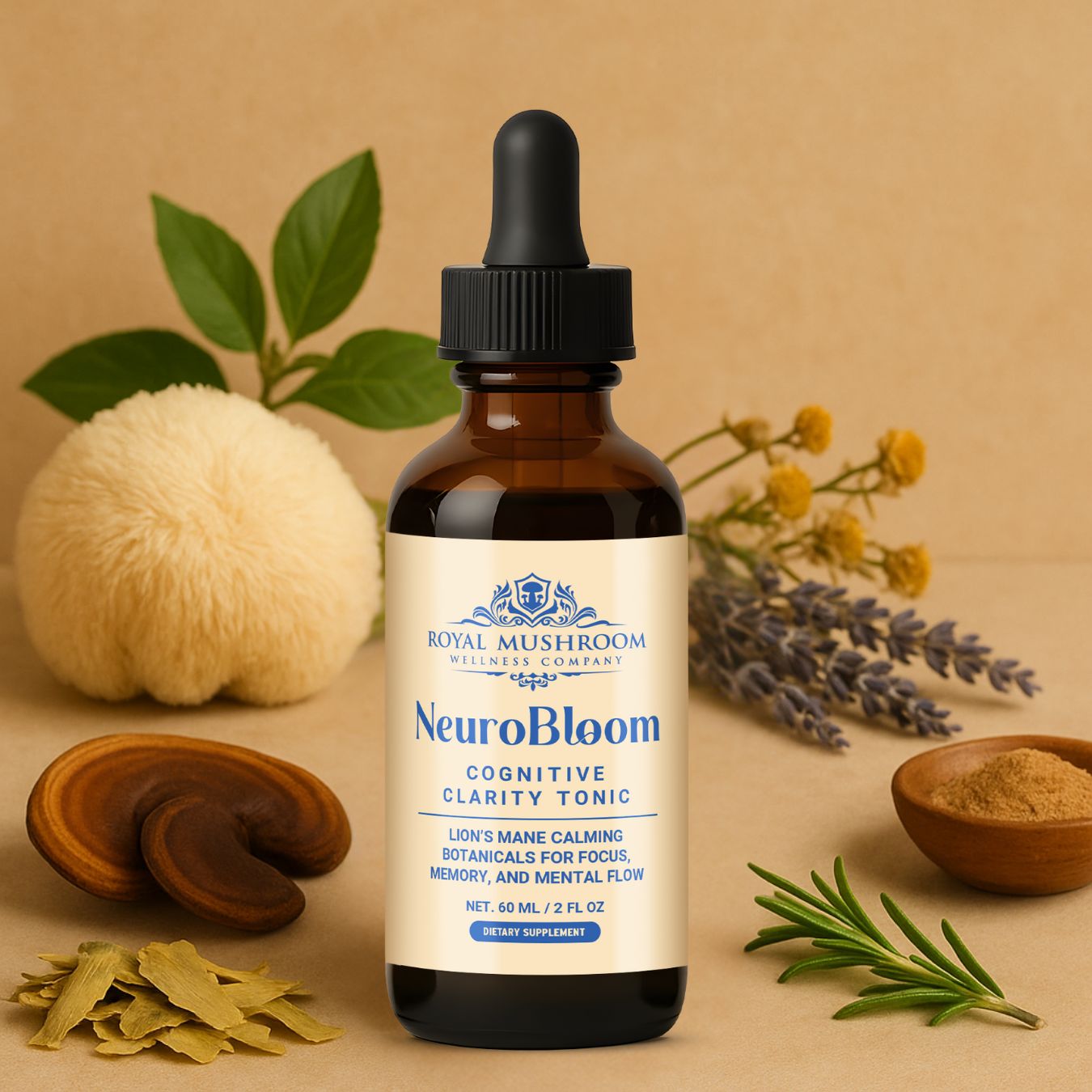 NeuroBloom Lion’s Mane Brain Focus Tonic Bottle with Lemon Balm