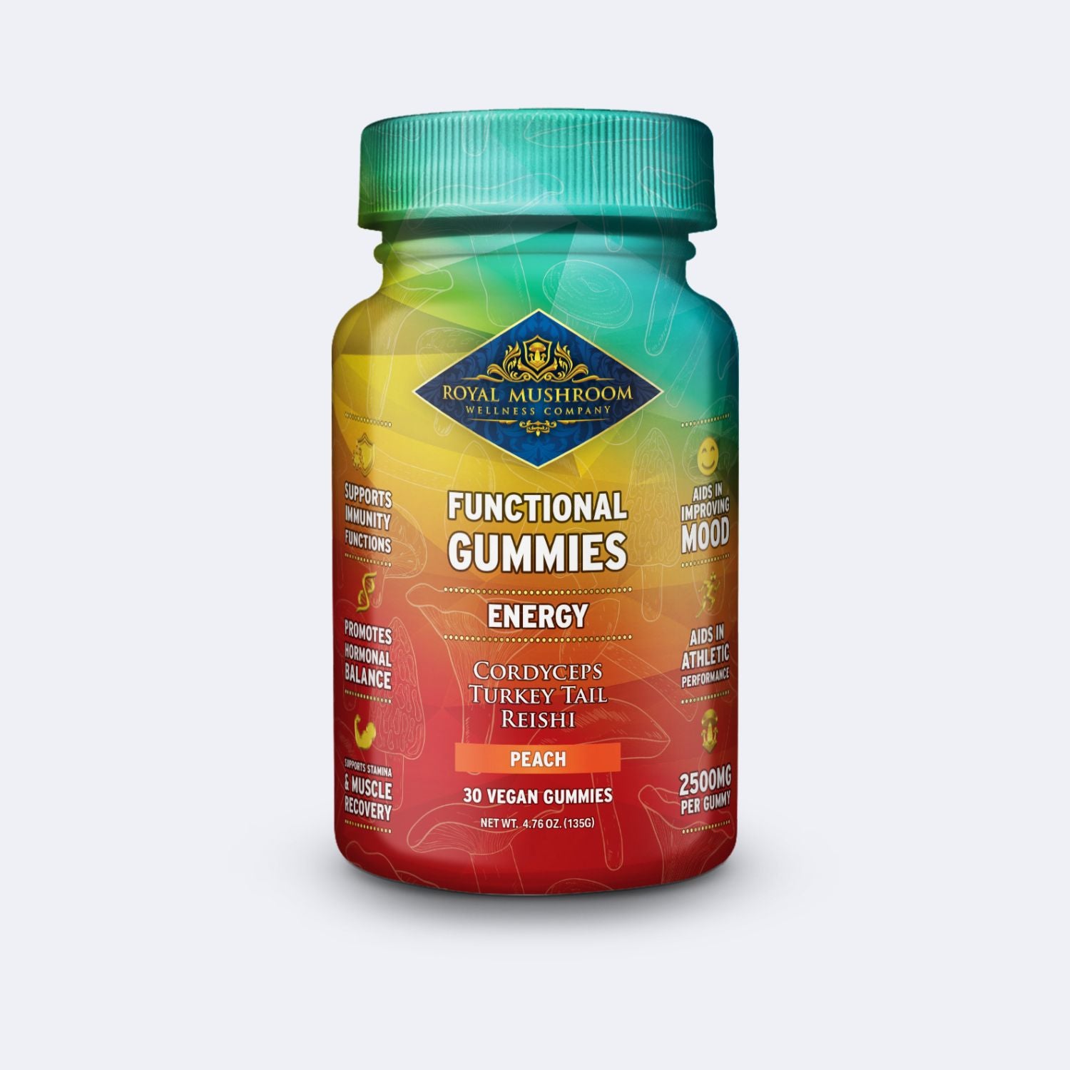 Energy Mushroom Mix Gummies Peach Flavor 30 ct
