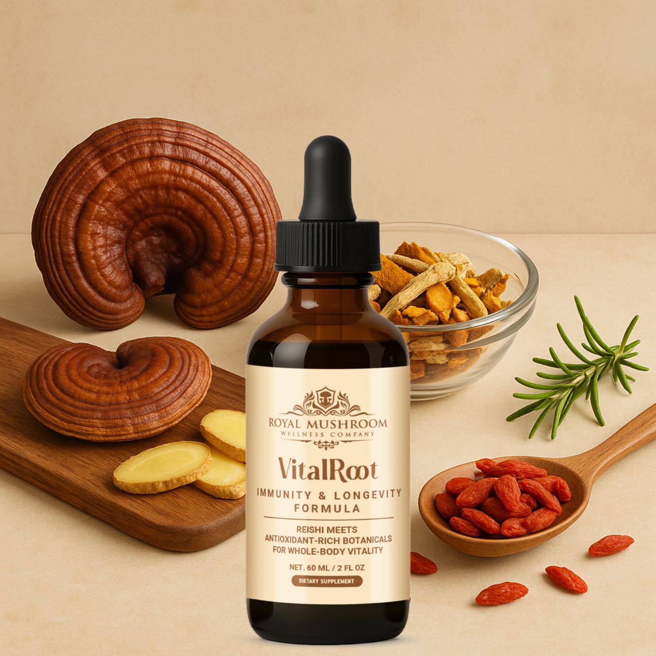 VitalRoot Reishi Immunity Tonic Bottle with Elderberry and Camu Camu